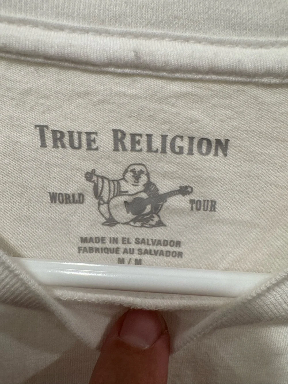 True Religion White Long-Sleeve Tee Red Sleeve Graphics Play Nice‎ Communicate